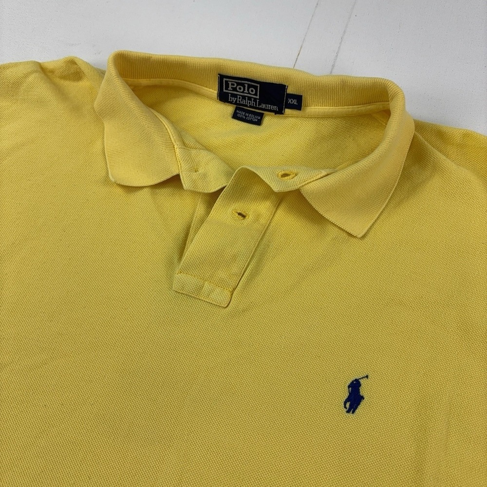 Vintage Ralph Lauren Polo Shirt Mens 2XL Yellow Cotton Knit Short Sleeve 90s